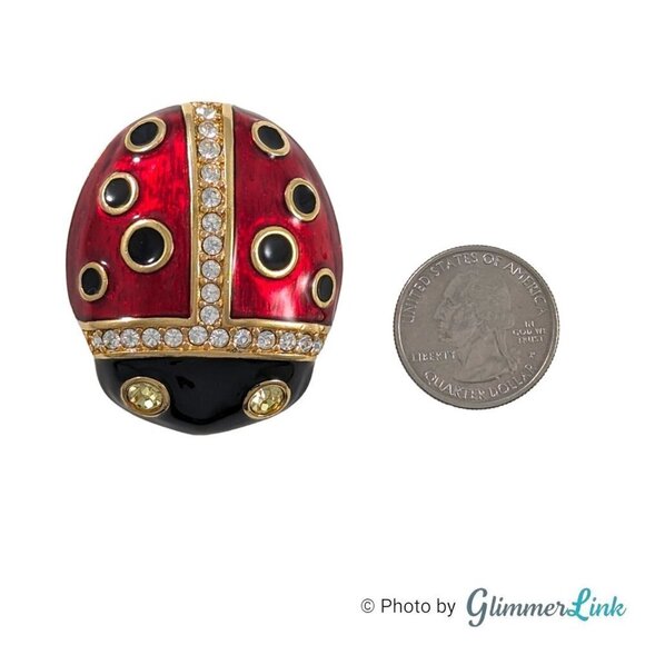 Swarovski Black & Red Enamel Crystals Ladybug Huge Brooch Pin - Picture 7 of 12